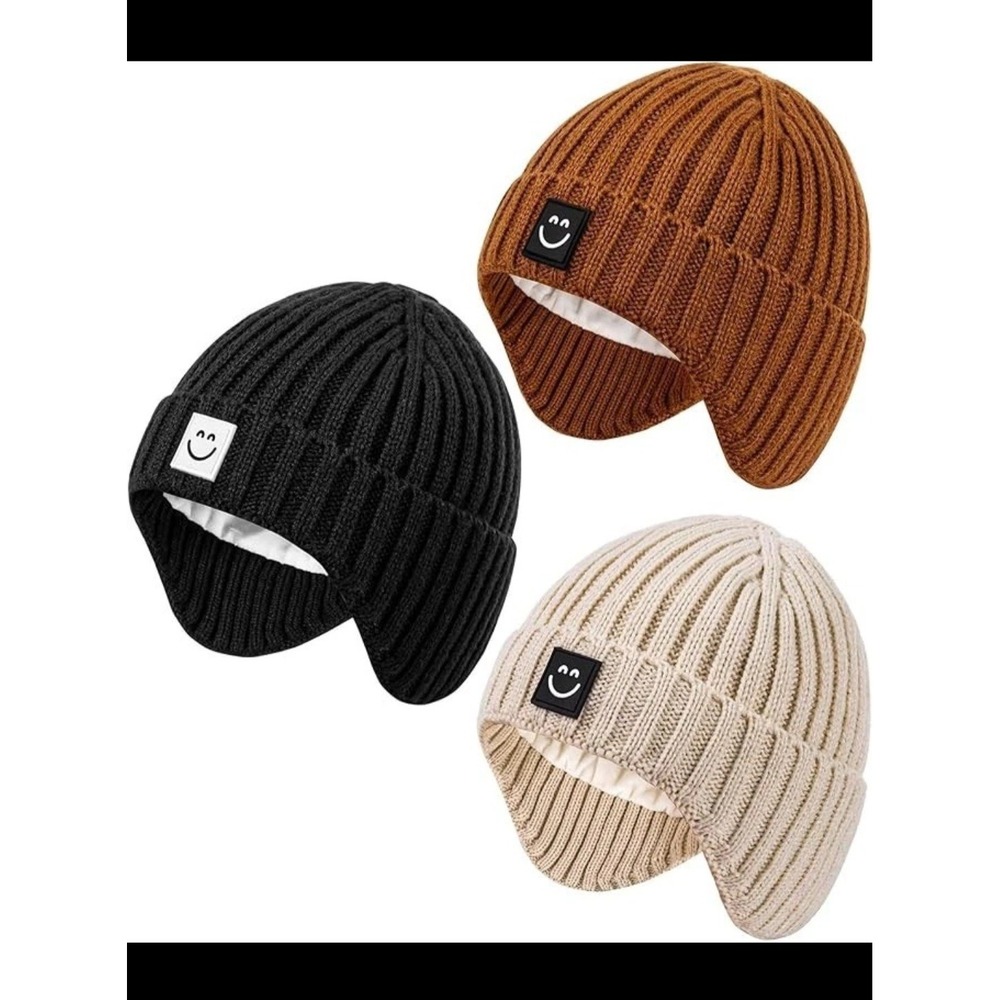 Alepo Baby Beanie Hats with Earflaps 3 Pack Fleece Lined Winter Hat for Toddlers